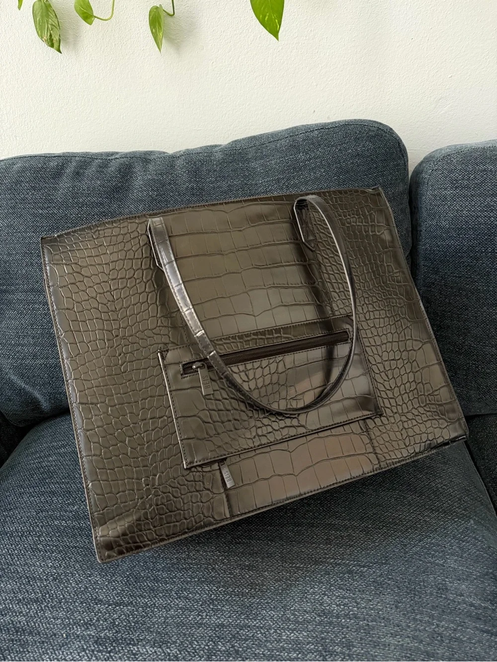 Béis Large Work Tote in Black Croc